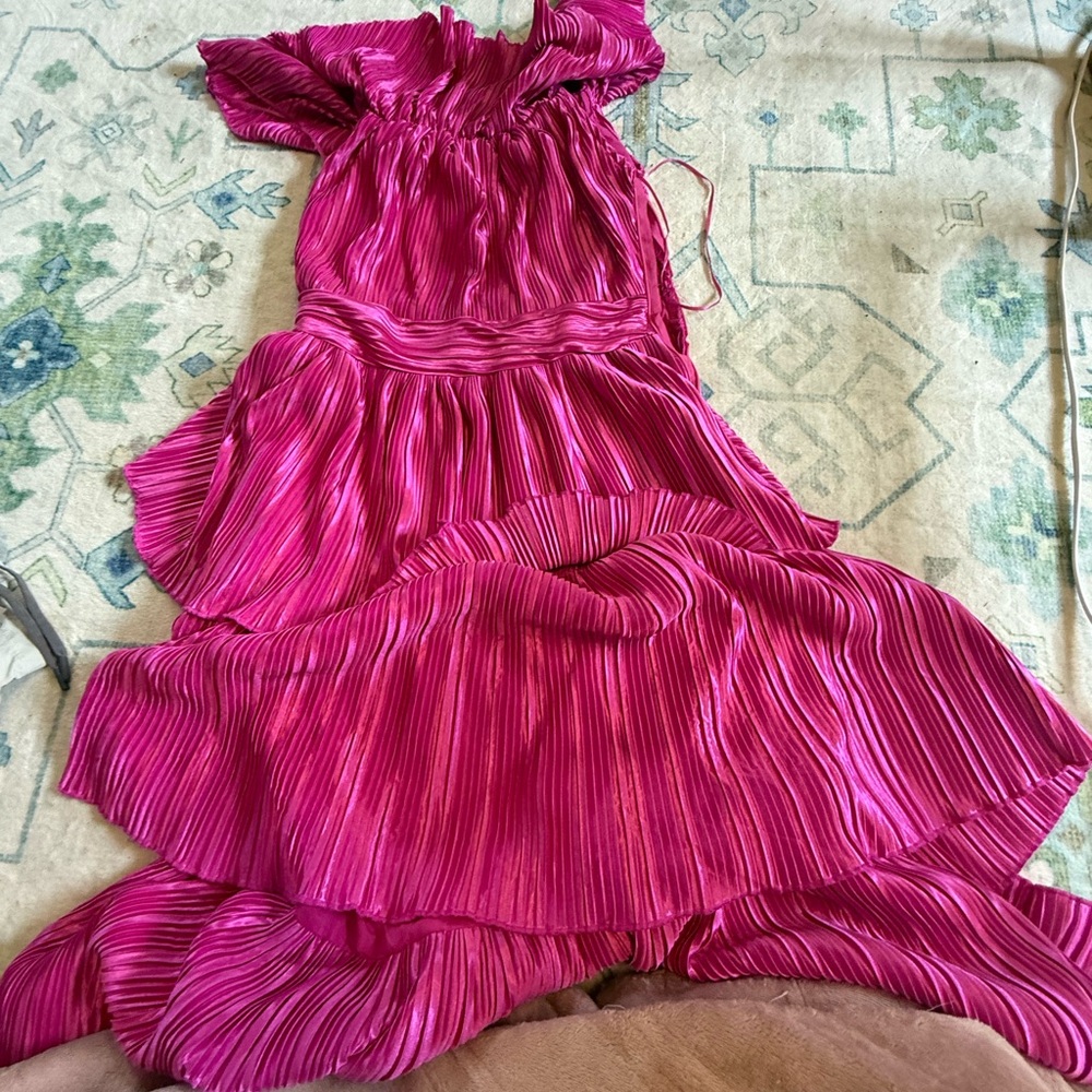 Lena Magenta Pleated Ruffle Dress